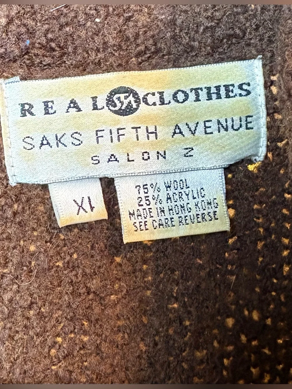 Vintage Saks Fifth Avenue Real Clothes Men's Brown Shawl-Collar Zip Sweater 1X